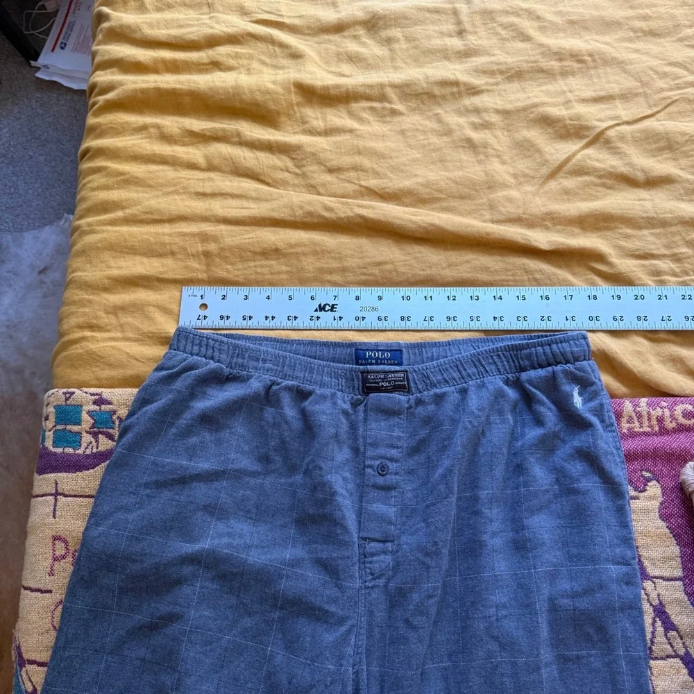 Polo Ralph Lauren Mens Grey Windowpane‎ Pajama Pants Elastic Waist Lounge XL